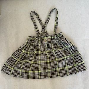 Taupe, black, green check skirt w suspenders 9-12m